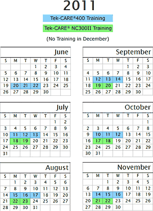 2011 Training Calendar, June through November
