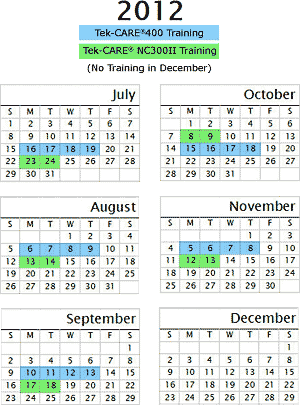 2012 Training Calendar, July-Dec.